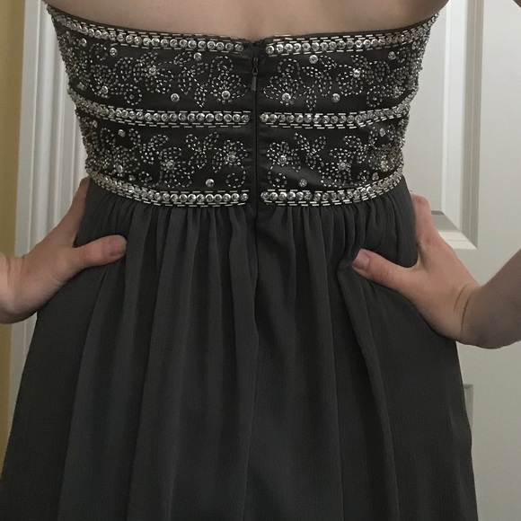 David’s Bridal Charcoal Grey Gown with Beading - Picture 3 of 9